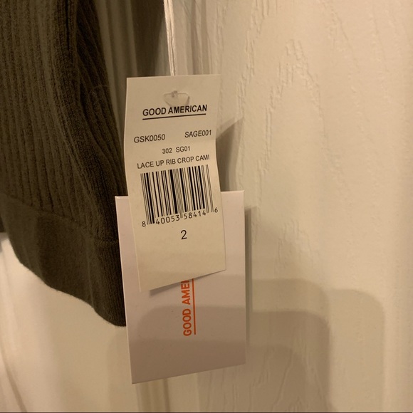 Olive green Good American lace up ribbed crop top - Picture 3 of 9